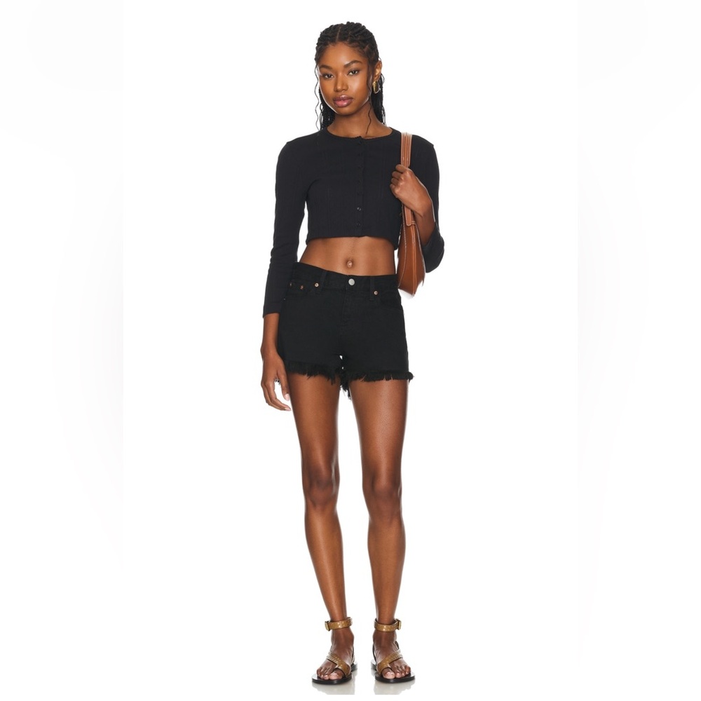 pistola Black Frayed Hem Denim Shorts